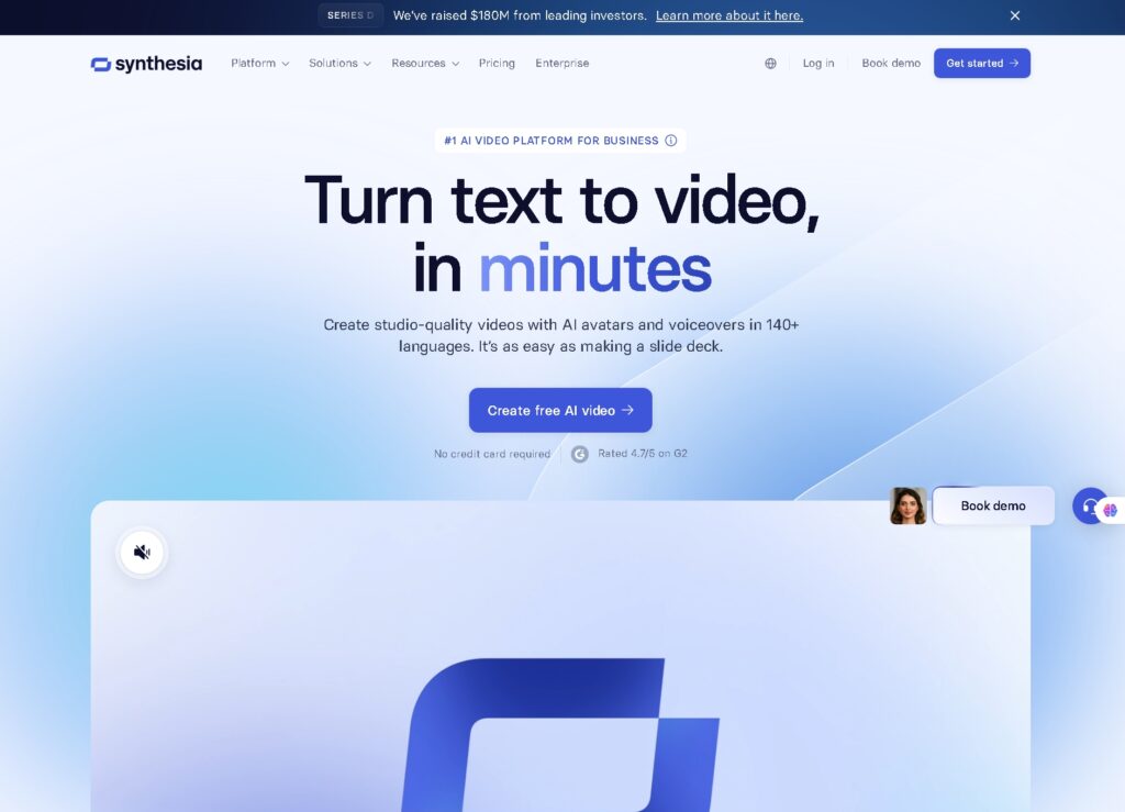 Synthesia interface showing avatar customization and language settings