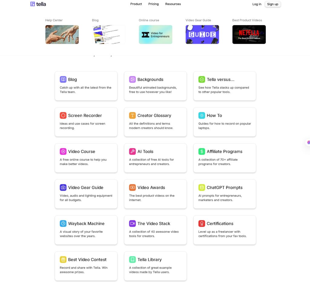 Tella’s web-based screen recording interface showing split layout – Screen Studio alternative