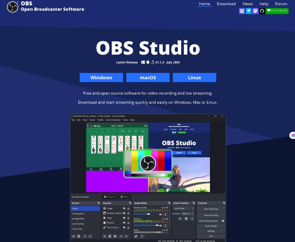 OBS Studio recording interface showing layers and preview – Screen Studio alternative