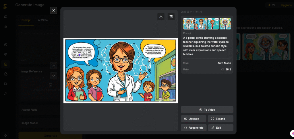 ComicAI review – Step-by-step comic creation workflow, from entering text prompts to generating illustrated panels.