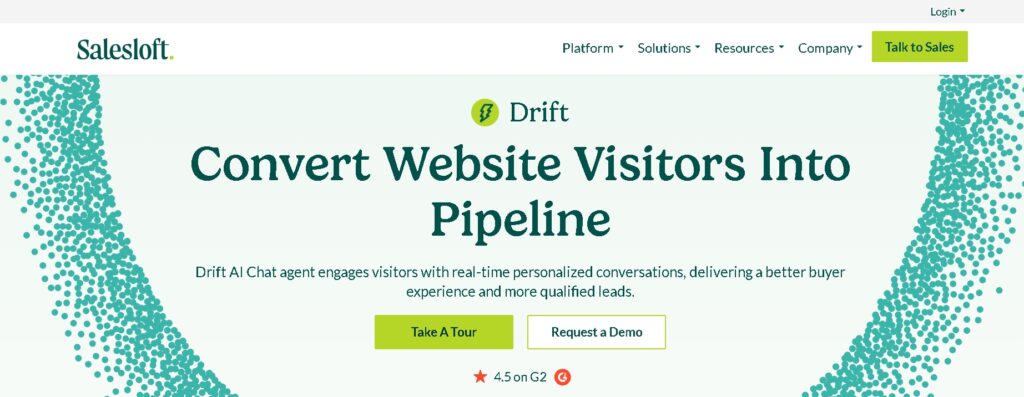 Drift conversational AI sales assistant with chatbot interface for lead qualification and engagement