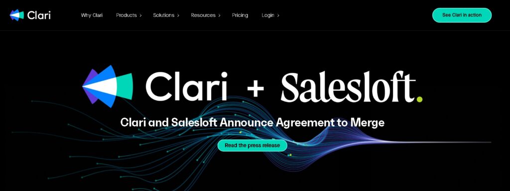 Clari platform screenshot displaying revenue forecasting dashboard, pipeline visibility, and AI-driven RevOps alignment for large enterprises.