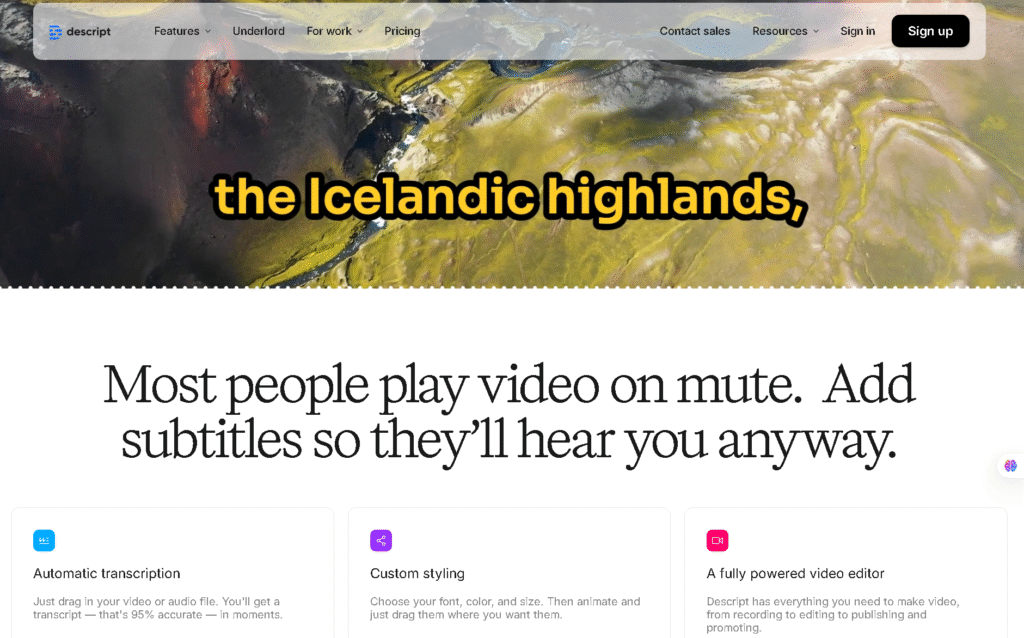 Descript screen generating automatic captions for a video clip using AI.