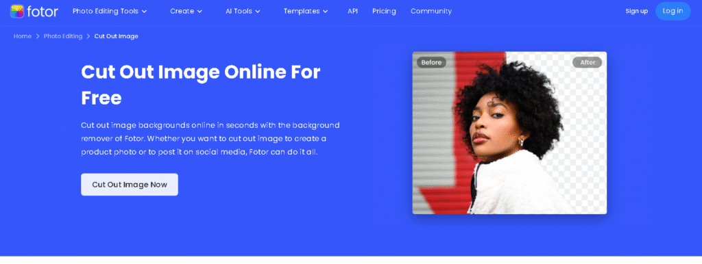 Fotor AI clipping tool removing photo background.
