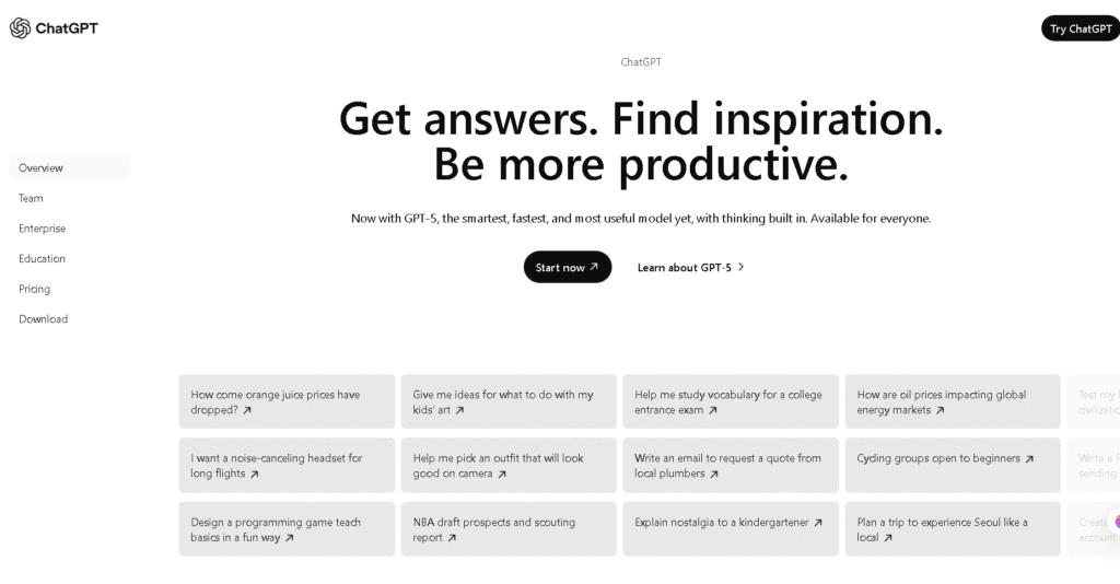 ChatGPT interface used for marketing ideas, customer support, and content drafts.