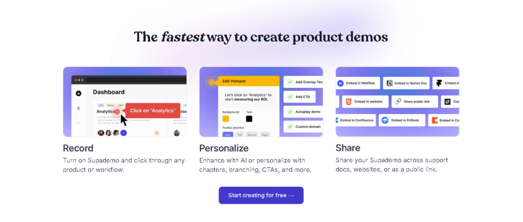 Supademo walkthrough software for product demos and training