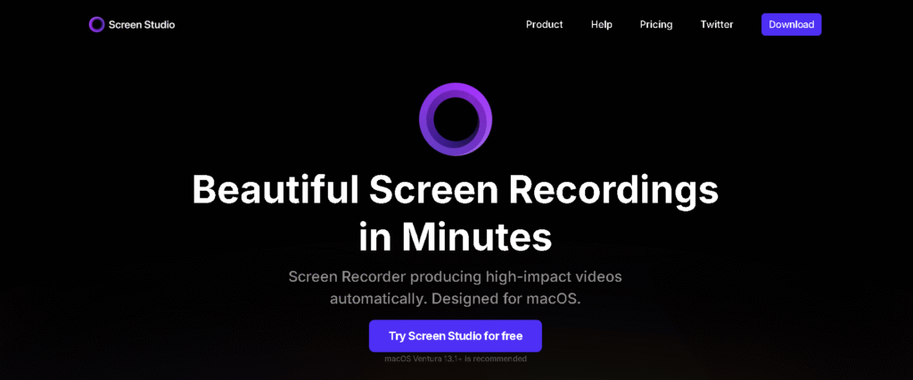 Screen Studio Mac-only recording interface for high-quality videos a Loom Alternatives