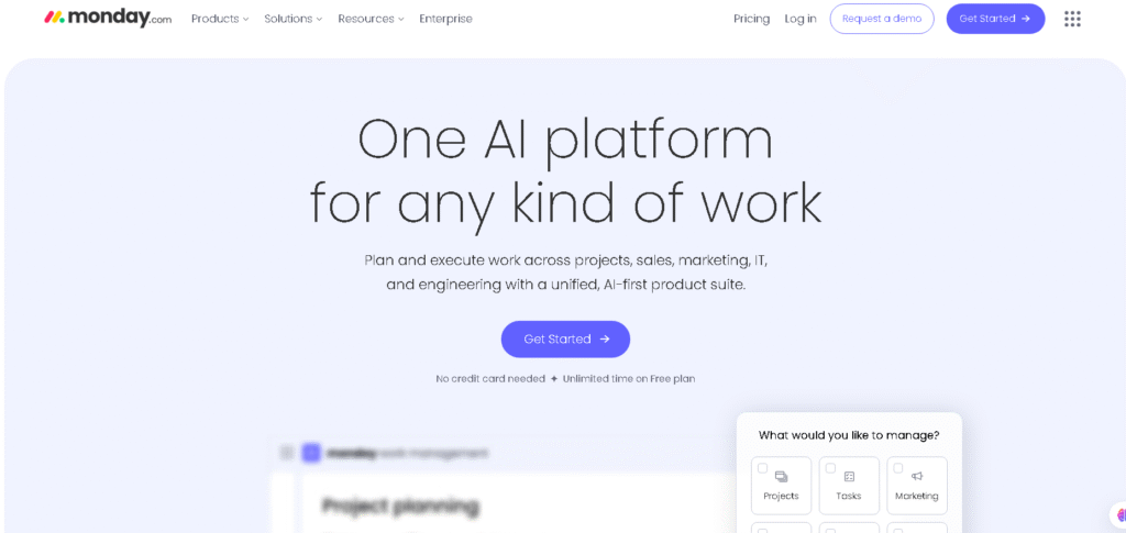 Monday.com project board layout as one of the top ClickUp alternatives