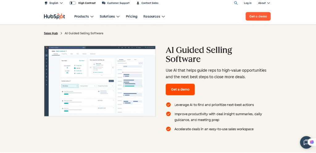 HubSpot AI sales software dashboard showing deal pipeline automation and personalized email tools AI Tools for Sales