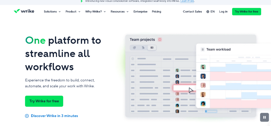 Team collaboration view in Wrike, a ClickUp alternative for creative teams