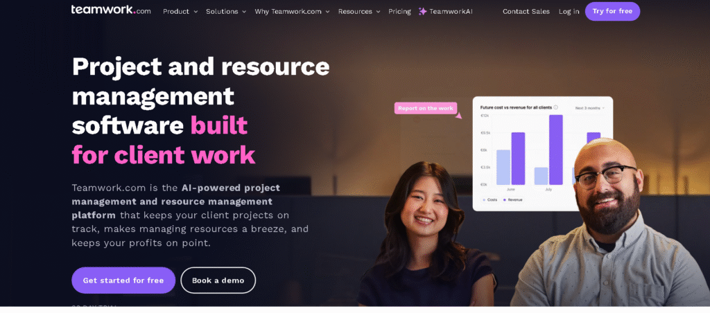 Teamwork project overview with tracked time and client notes
