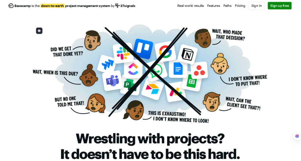 Basecamp dashboard with to-do lists and team messages