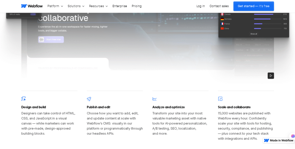 Webflow editor as a framer alternative with CMS features