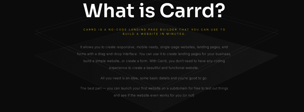 Carrd one-page builder screenshot, simple framer alternative