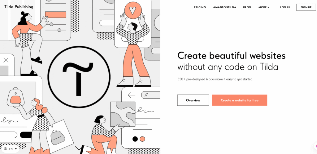 Tilda website editor with Zero Block interface