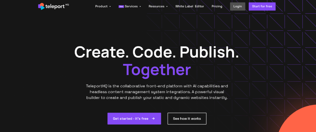 TeleportHQ AI builder generating code from visual layout, top framer alternatives with visual site builders and CMS features