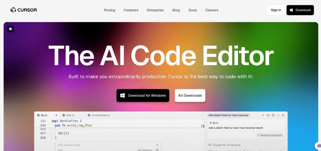 Cursor AI code editor assisting with JavaScript function in code window.