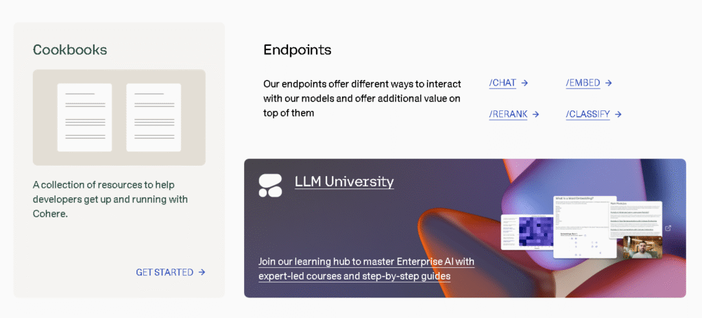 Cohere dashboard screenshot displaying model selection, API key management, and usage stats a LLM APIs for Developers