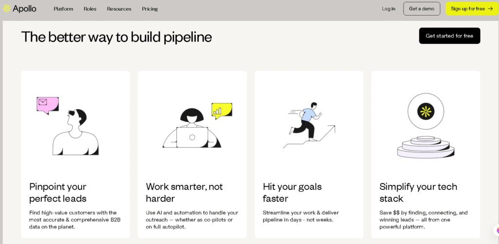Apollo.io AI SDR platform displaying prospect list and personalized sales outreach sequences