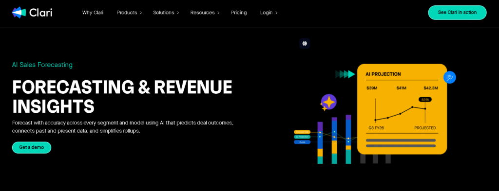 Clari AI-powered sales forecasting dashboard supporting SDRs automation in pipeline growth