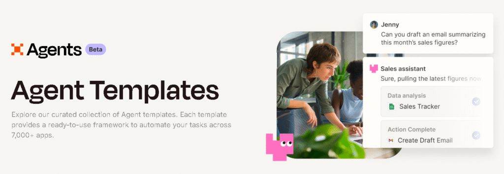Zapier AI Agents dashboard with workflow automation across 5,000+ apps