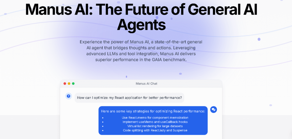 Manus AI agent interface highlighting autonomous planning and execution