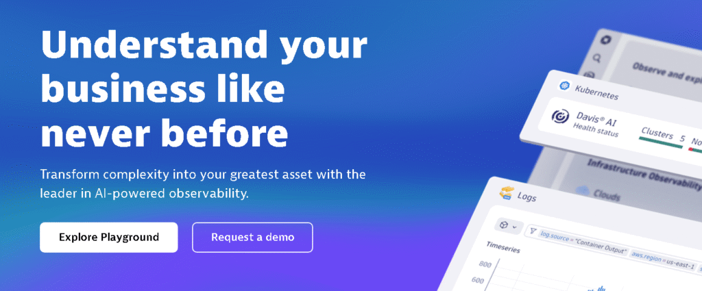 Dynatrace AIOps dashboard showing real-time IT monitoring and alerts