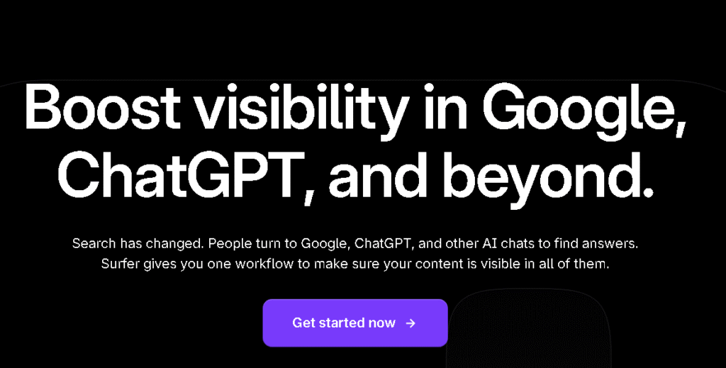 Dashboard view of Surfer SEO showing content optimization score, keyword suggestions, and SERP insights for AI tools for growth hacking.